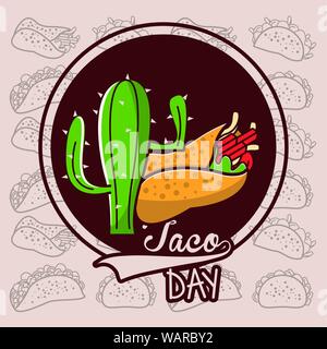 Taco jour nourriture mexicaine cartoon Illustration de Vecteur