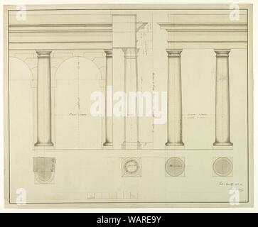 Dessin, une élévation de la Section d'un mur avec des colonnes et bandeau à gauche, 1884 Banque D'Images