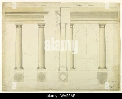 Dessin, une élévation de la Section d'un mur avec des colonnes et bandeau à droite, le 16 avril, 1886 Banque D'Images