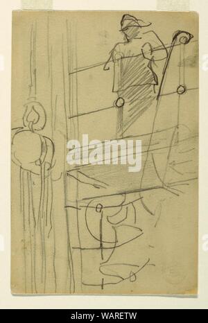 Dessin, figure dans un navire à cirés Railing, probablement 1895 Banque D'Images