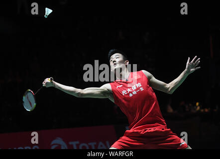 Bâle, Suisse. Août 21, 2019. Chen Long, de la concurrence de la Chine au cours de la deuxième ronde du tournoi match contre Lee Cheuk Yiu de Chine à Hong Kong à la BWF Championnats du Monde 2019 à Bâle, Suisse, le 21 août, 2019. Jundong Crédit : Li/Xinhua/Alamy Live News Banque D'Images