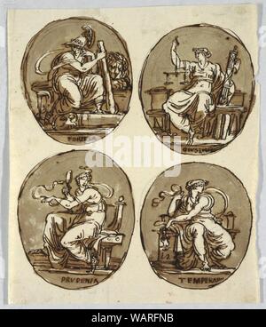 Dessin, quatre ovales- Courage, Justice, Prudence, Tempérance, 1803 Banque D'Images