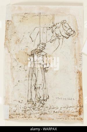 Dessin, page d'un cahier ; décapitation de saint Jean-Baptiste et Salomé avec la tête de Saint Jean Baptiste ; Hanging man, ca. 1595 Banque D'Images