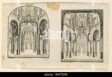 Le dessin, la mise en scène- de l'intérieur de halls de Palace, fin du 17e siècle Banque D'Images