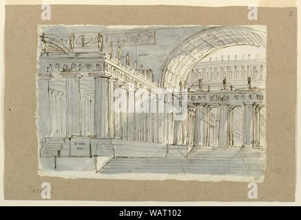 Dessin, mise en scène, immeuble ancien avec portiques, début du xixe siècle Banque D'Images