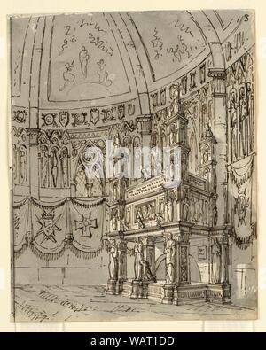 Dessin, mise en scène, de l'intérieur de l'église gothique, après 1829 Banque D'Images