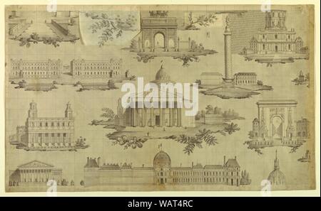 Dessin, dessin textile- Les monuments de Paris (les monuments de Paris), 1810-15 Banque D'Images