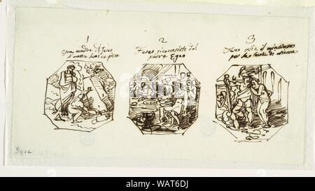 Dessin, trois croquis des sujets, pour le Theseus Sala di Teseo, Palazzo Gaddi, Forli, 1819 Banque D'Images