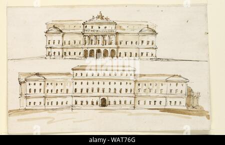 Dessin, deux élévations de la partie centrale d'un palais, 1792 Banque D'Images