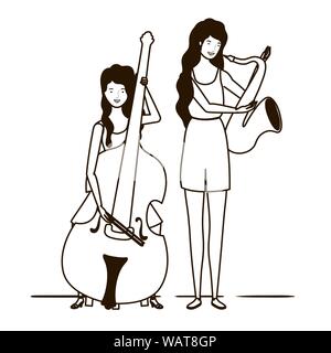 Silhouette de femme avec des spectacles musicaux instruments sur fond blanc Illustration de Vecteur