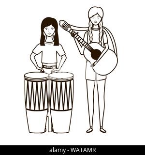 Silhouette de femme avec des spectacles musicaux instruments sur fond blanc Illustration de Vecteur