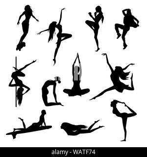 Jeu de silhouettes féminines de divers sports. Belles filles minces personnages de télévision cartoon style vector illustration. Illustration de Vecteur