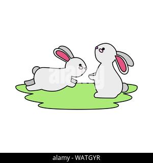 Mignon et petits lapins en quelques caractères d'herbe Illustration de Vecteur