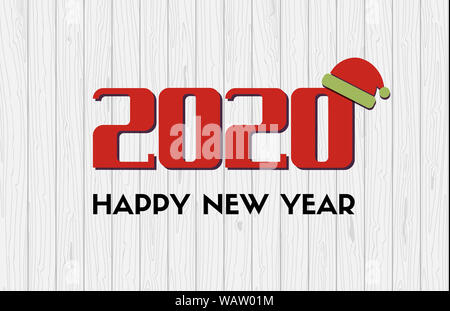 2020. Bonne Année. Carte de souhaits avec fond de bois. Mise à plat Banque D'Images