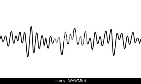 Ligne sinueuse noire sur fond blanc. L'onde radio ou de la musique, de l'égaliseur onde sonore. La conception de l'interface stylisée cardiogramme, pour l'équipement médical, vector Illustration de Vecteur