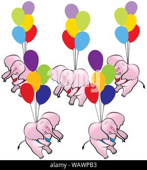 Bébés éléphants roses s'amusant Illustration de Vecteur