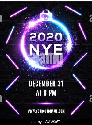 Nouvel An 2020 Célébration Parti Poster Design. Illustration de Vecteur
