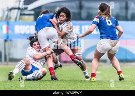 Archisexe placcaggio di Giada e Franco Bettoni Melissa su Ferer au cours de Céline ITALIA VS FRANCIA - SEI NAZIONI FEMMINILE, Padova, Italie, 17 mars 2019, Rugb Banque D'Images