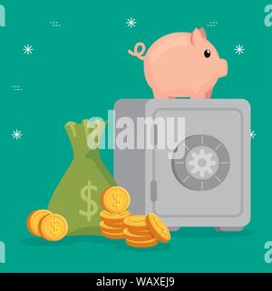 Avec de l'argent sac piggy et coffre-fort Illustration de Vecteur