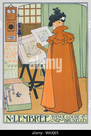 Poster datant de 1897 l'art de la publicité et de l'encadrement de l'atelier de N. Lembrée à Bruxelles. Conçu par Belgium artiste Theo Van Rysselberghe, 1862-1926. Banque D'Images