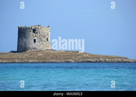 Torre della Pelosa, situé sur un îlot entre l'Isola Piana et Capo Falcone dans le nord de la Sardaigne, près de Stintino Banque D'Images