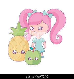 Cute little girl avec fruits style kawaii vector illustration design Illustration de Vecteur