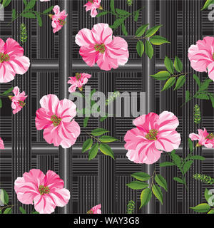 Motif transparent fleur d'hibiscus vector hand draw design black Banque D'Images