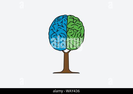 Arbre en forme de cerveau avec des deux hémisphères. Conception vectorielle Illustration de Vecteur