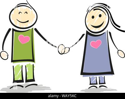 Stick figure smiling couple holding hands vector illustration Illustration de Vecteur