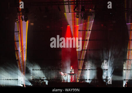 Le parrain de la musique électronique Jean-Michel Jarre - Electronica Tour live au Festival de Bluedot Observatoire Jodrell Bank en 2016 Banque D'Images