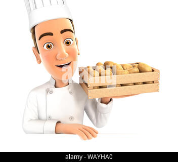 Tête 3D chef holding caisse de pommes, illustration avec fond blanc isolé Banque D'Images