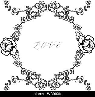 Lettres manuscrites de l'amour, avec différentes feuilles de forme de fleur, en noir et blanc. Vector illustration Illustration de Vecteur