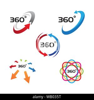360 degrés sur les icônes vectorielles connexes Modèle de conception Illustration de Vecteur