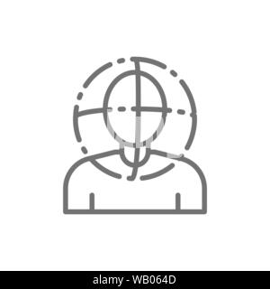 Personne de la numérisation, vérification, face à l'icône de la ligne de vue de 360 degrés. Illustration de Vecteur