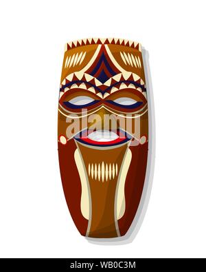 En bois masque tribal africain vecteur sur fond blanc Illustration de Vecteur