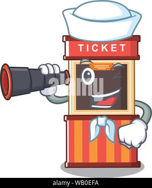 Billetterie binoculaire avec marin isolé avec le dessin animé Illustration de Vecteur