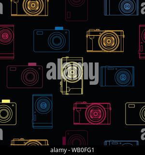 Neon caméras photo vector pattern transparente Illustration de Vecteur