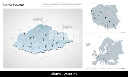 Vector set de Pologne Pays. Carte en 3D isométrique, Pologne carte, carte d'Europe - avec la région, l'Etat et les noms les noms de ville. Illustration de Vecteur