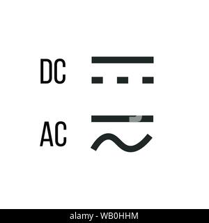 Courant continu et courant alternatif DC et AC signe symbole vecteur, Illustration, isoler le blanc. Illustration de Vecteur