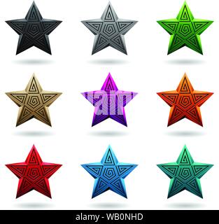 Vector Illustration de Swirly Antique en relief étoiles isolé sur fond blanc Illustration de Vecteur