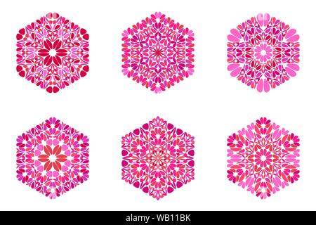 Ornement floral orné isolé symbole hexagonal set - dont les motifs ornementaux des conceptions graphiques vectoriels Illustration de Vecteur