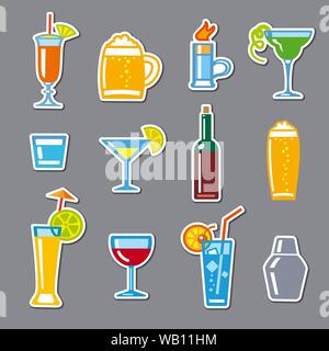 Illustration de l'ensemble d'autocollants pour l'alcool des boissons et cocktails bar Illustration de Vecteur