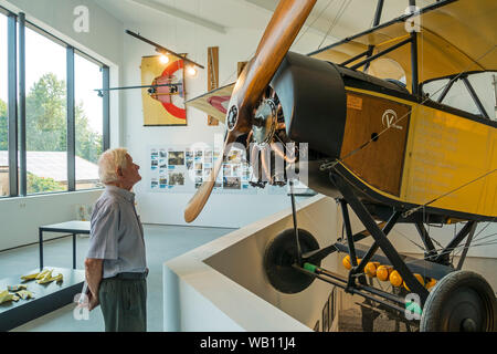 Réplique de la PREMIÈRE GUERRE MONDIALE, Morane-Saulnier L à l'pavillon Guynemer, musée sur WW1 flying ace fighter pilot Georges Guynemer, Poelkapelle, Flandre orientale, Belgique Banque D'Images