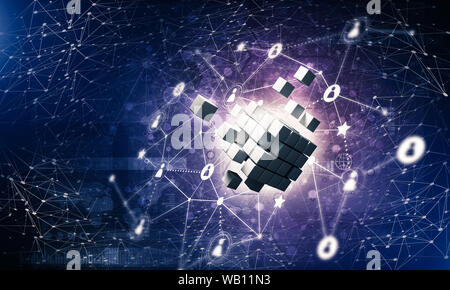 Image d'arrière-plan conceptuel avec la figure du cube et social des lignes de connexion. Le rendu 3D Banque D'Images