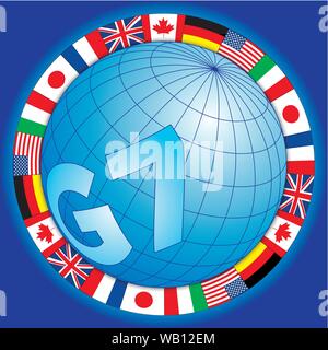 G7 Global sommet des pays industrialisés, symbole mondial avec des drapeaux, vector illustration Illustration de Vecteur