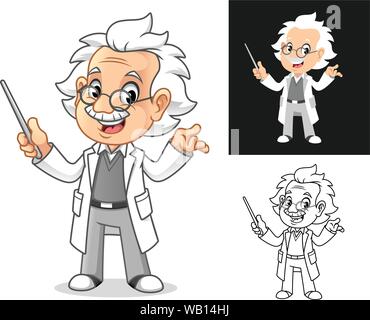 Vieil homme heureux le professeur avec des lunettes tenant un bâton Pointeur Cartoon character design, dont une télévision et les Dessins Dessins, illustration, en est Illustration de Vecteur