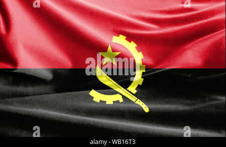 Drapeau réaliste d'Angola sur la surface d'un tissu Banque D'Images
