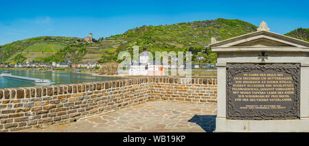 Allemagne, Rhénanie-Palatinat, vue panoramique du château Pfalzgrafenstein près de Kaub sur Rhin, point d'observation à bord Banque D'Images
