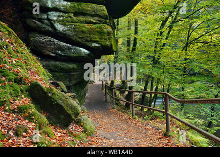 La Tchéquie, la Suisse tchèque, Ticha Souteska, sentier de randonnée dans le Edmundsklamm Banque D'Images