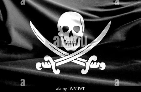 Drapeau de Pirates réaliste noir sur la surface d'un tissu ondulé Banque D'Images